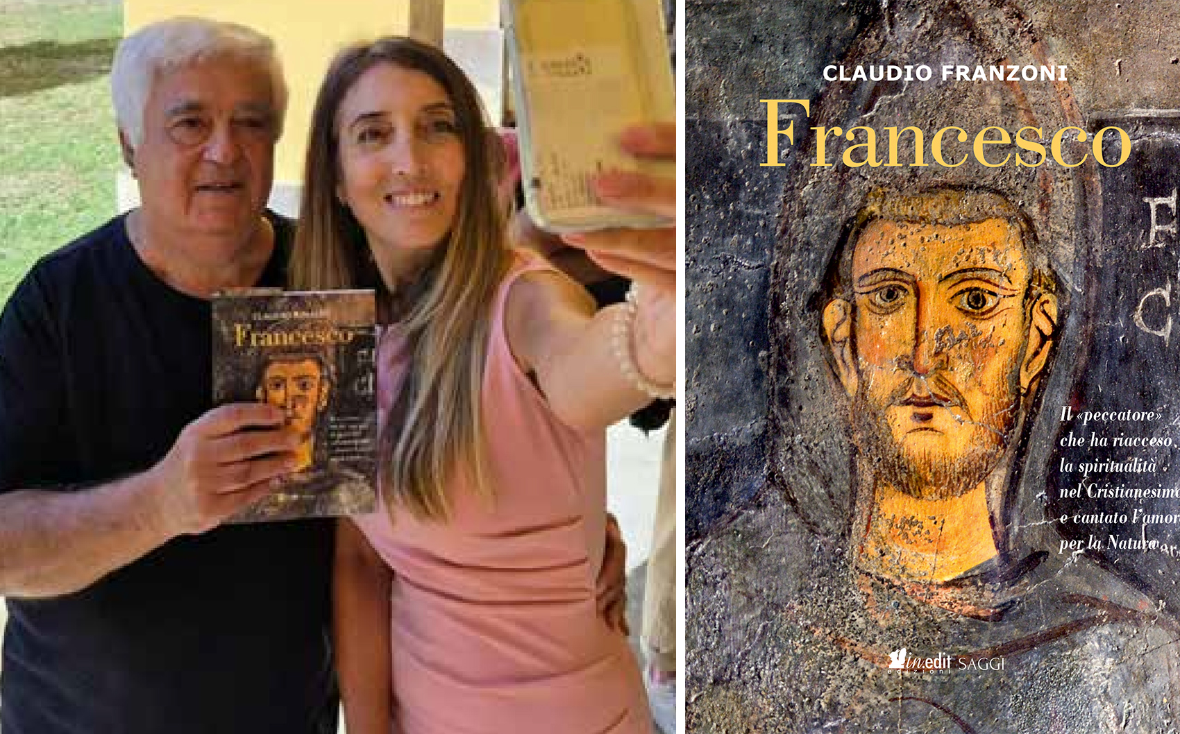 Claudio Franzoni (a sinistra), autore del saggio Francesco. Il “peccatore” che ha riacceso la spiritualità nel Cristianesimo e cantato l’amore per la Natura, con Silvia Ruggiero (a destra) al Festival dei Libri. Il libro è una biografia storica e spirituale di San Francesco, che ripercorre le tappe principali della vita del poverello di Assisi, un uomo che seppe riportare all’interno del Cristianesimo e tra la gente quel puro ideale evangelico, quella “fede povera” tanto lontana dalla società in cui viveva, ma allo stesso tempo capace di far riavvicinare l’uomo allo Spirito e a quella Natura che Francesco tanto cantava e che sentiva come Sorella.